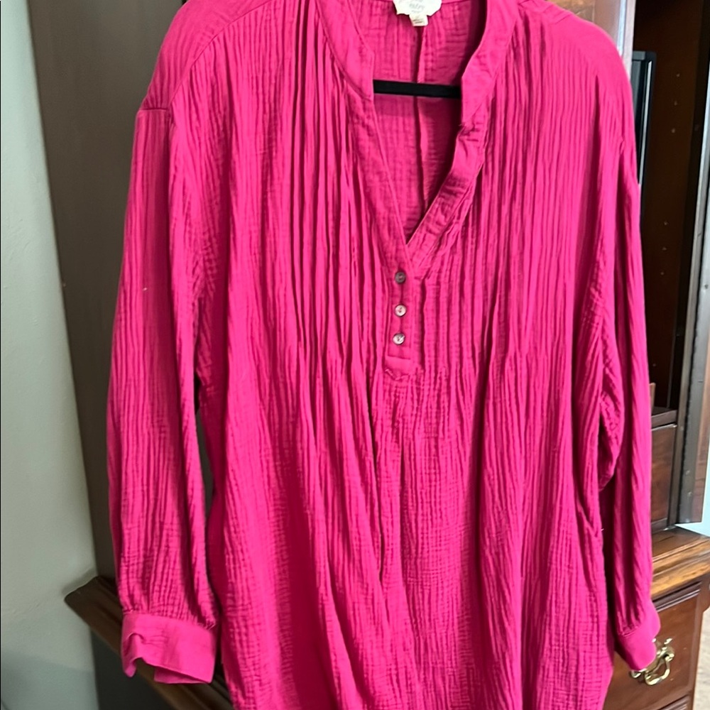 Entro Pink Long Sleeve Tunic with Mandarin Collar